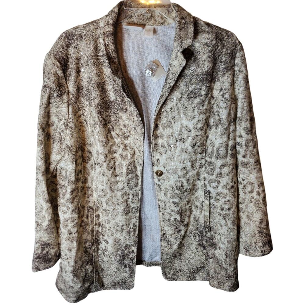 Chico's Single Button Sequin Detail Textured Anim… - image 1